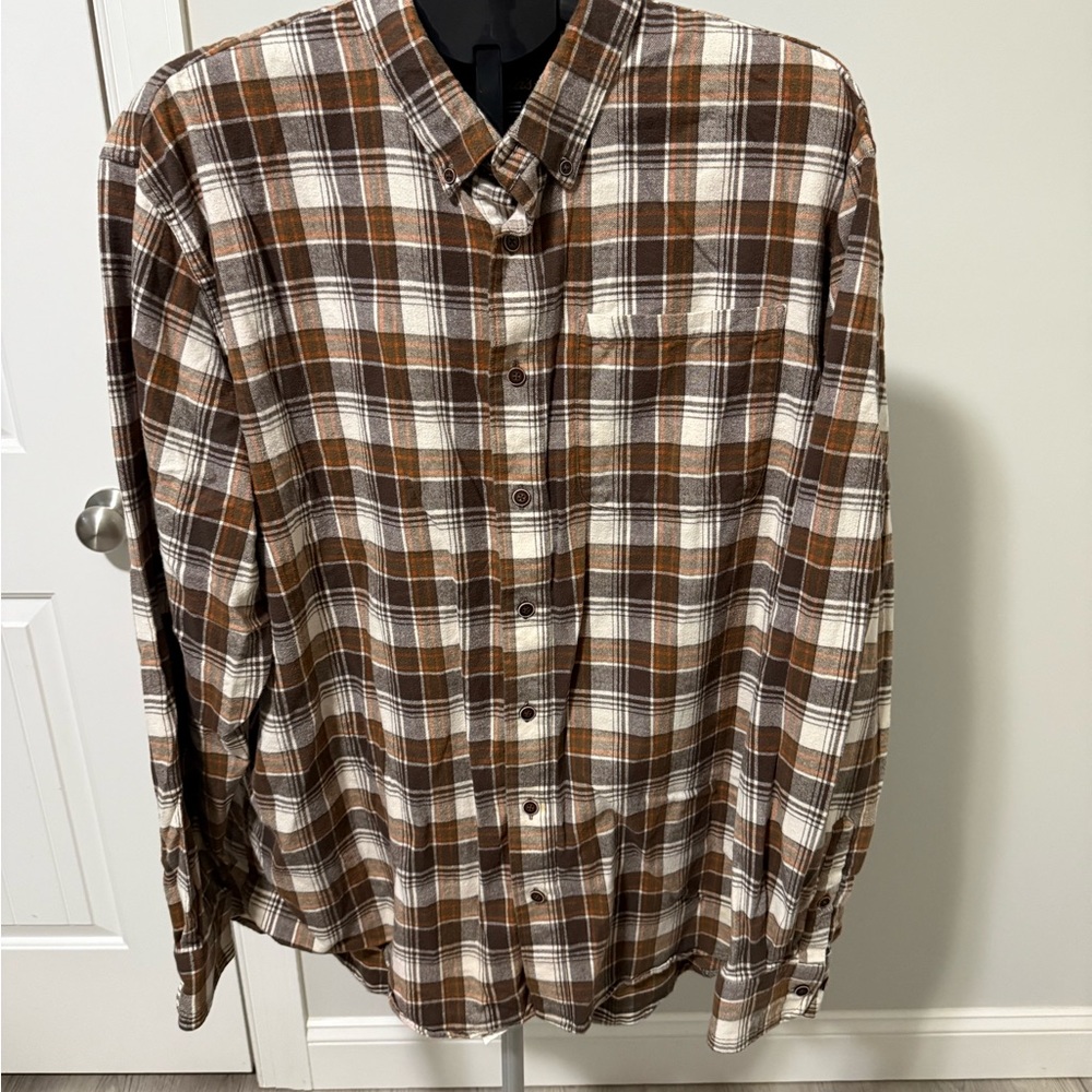 Cabelas Flannel Shirt Mens Size 2XL Tall Brown Plaid